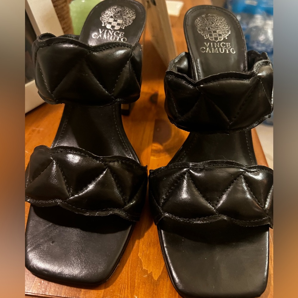 Vince Camuto braided heeled sandal. Worn once. Black. Size 10